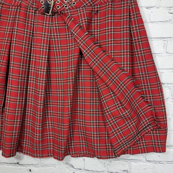 Vintage Y2K Lip Service Kilt Mens 36W 22L Red Tartan Plaid Goth Punk Flaw-Hole - Picture 5 of 11